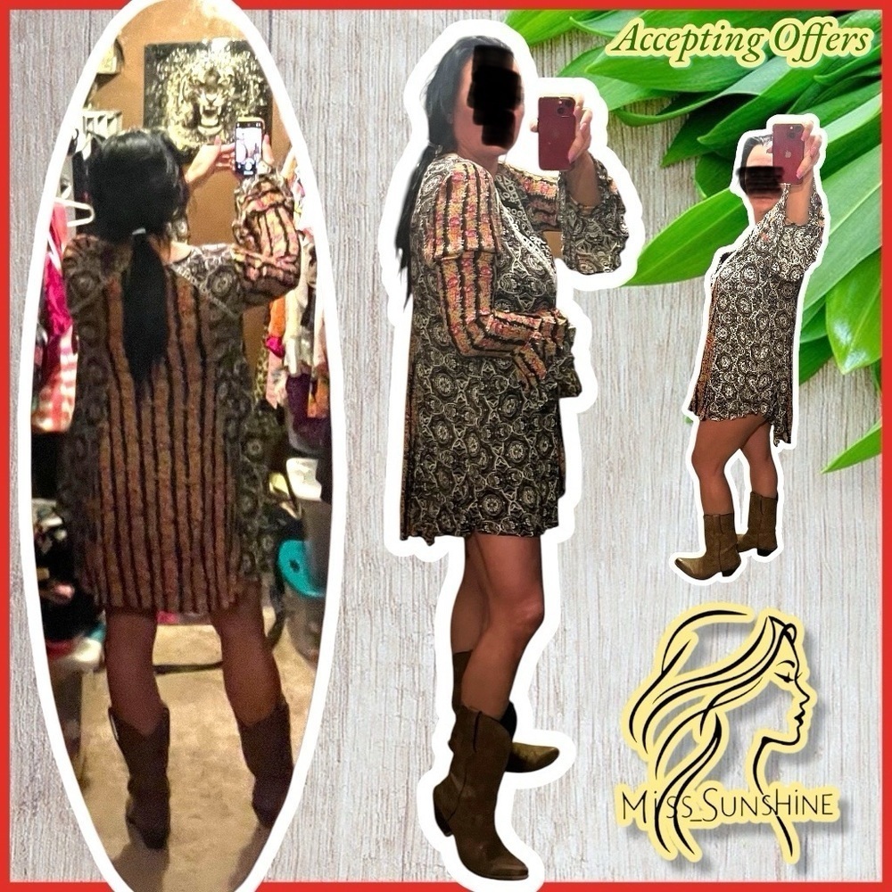 Free People - Sz M - Boho - 70’s - Dress / Tunic - tiered bell sleeves